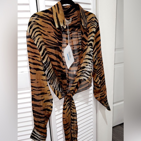 ALEXANDRE VAUTHIER Tie-front Tiger-print Silk-chiffon size 38 NEW NEVER WORN - Picture 14 of 16